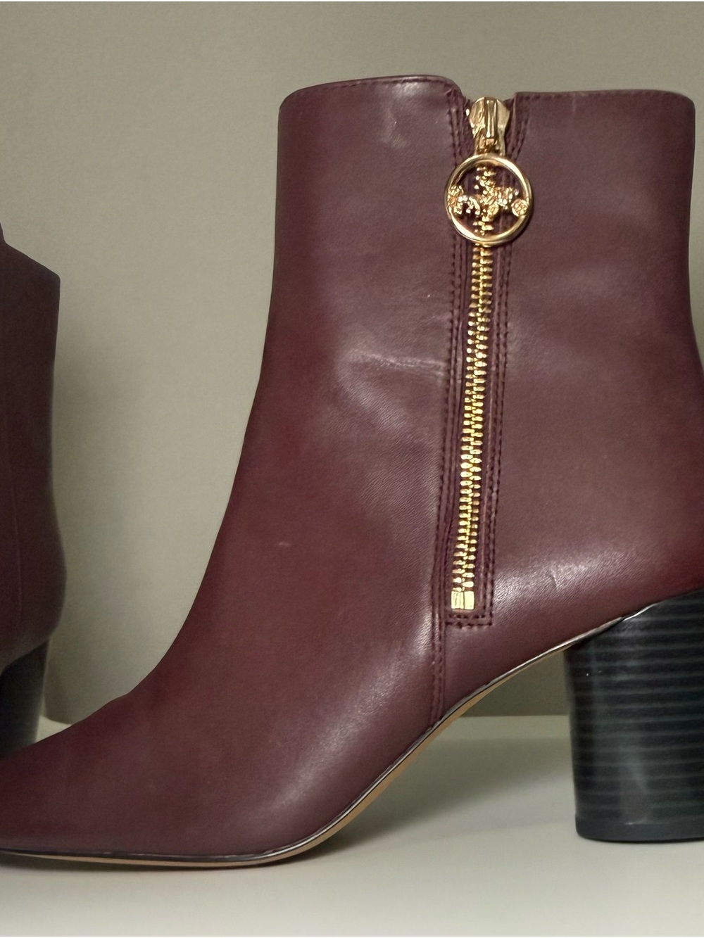Coach Wine Leather Ankle Boots with Gold Zip Pull - Picture 2 of 13